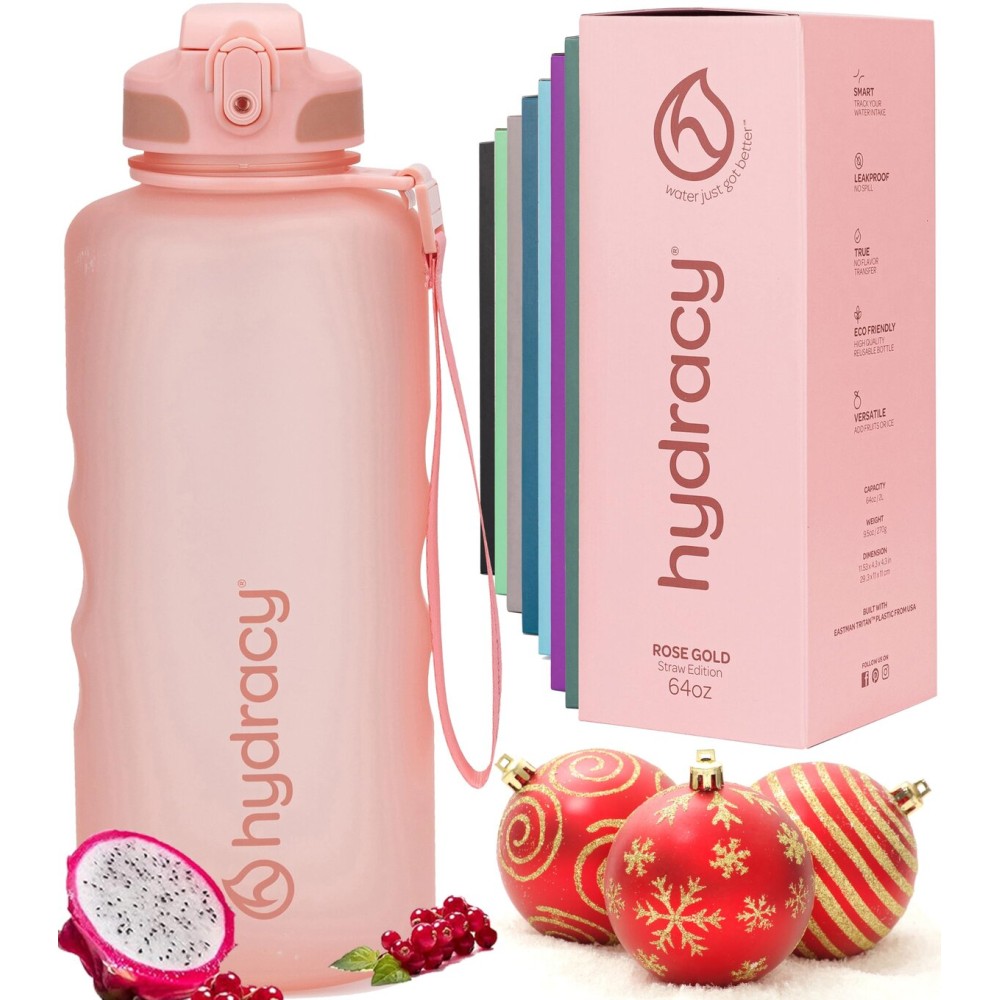 Hydracy 2L Large Water Bottle, Shatterproof, BPA Free Tritan Plastic, Leakproof, Zero Condensation, With Detachable Carry Strap, Spillproof Lid, Convenient Silicon Spout, Ideal for Gym, Yoga