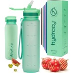 Hydracy Water Bottle with Times to Drink & Straw - Large 32 Oz BPA Free Motivational Water Bottle & No Sweat Sleeve -Leak Proof Gym Bottle with Time Marker - Ideal for Fitness, Sports & Outdoors