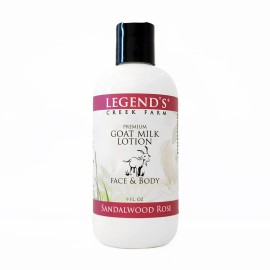 Legend\'s Creek Farm Goat Milk Lotion - Moisturizing Goat Milk Body Lotion for Body, Hand & Face - 9 oz Body Moisturizer with Shea Butter, Sunflower Oil, Aloe, Handmade in USA (Sandalwood Rose L.)