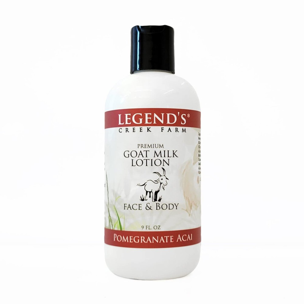 Legend\'s Creek Farm Goat Milk Lotion - Moisturizing Goat Milk Body Lotion for Body, Hand & Face - 9 oz Body Moisturizer with Shea Butter, Sunflower Oil, Aloe, Handmade in USA (Pomegranate Acai L.)
