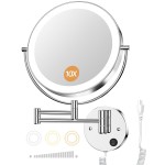 Gospire 9 Wall Mounted Lighted Magnifying Mirror, 1X/10X Magnification Double-Sided LED Bathroom Mirror, 3 Color Lights & Stepless Dimming with Touch Sensor, Extendable Arm 360 Swivel for Shaving