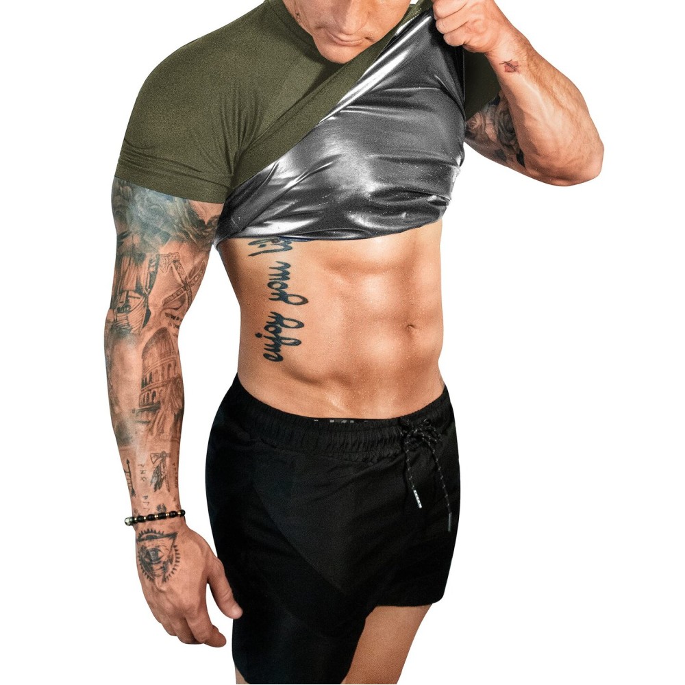FUXERT Sauna Shirt for Men Sweat Sauna Suit for Gym Exercise Compression Shirt Workout Shapewear (GN M)