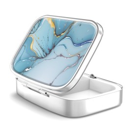 Pill Box 2 Compartment Medicine Pill Case,Portable for Pocket or Purse Pill Box Decorative Metal Medicine Vitamin Organizer Unique GiftBule Marble