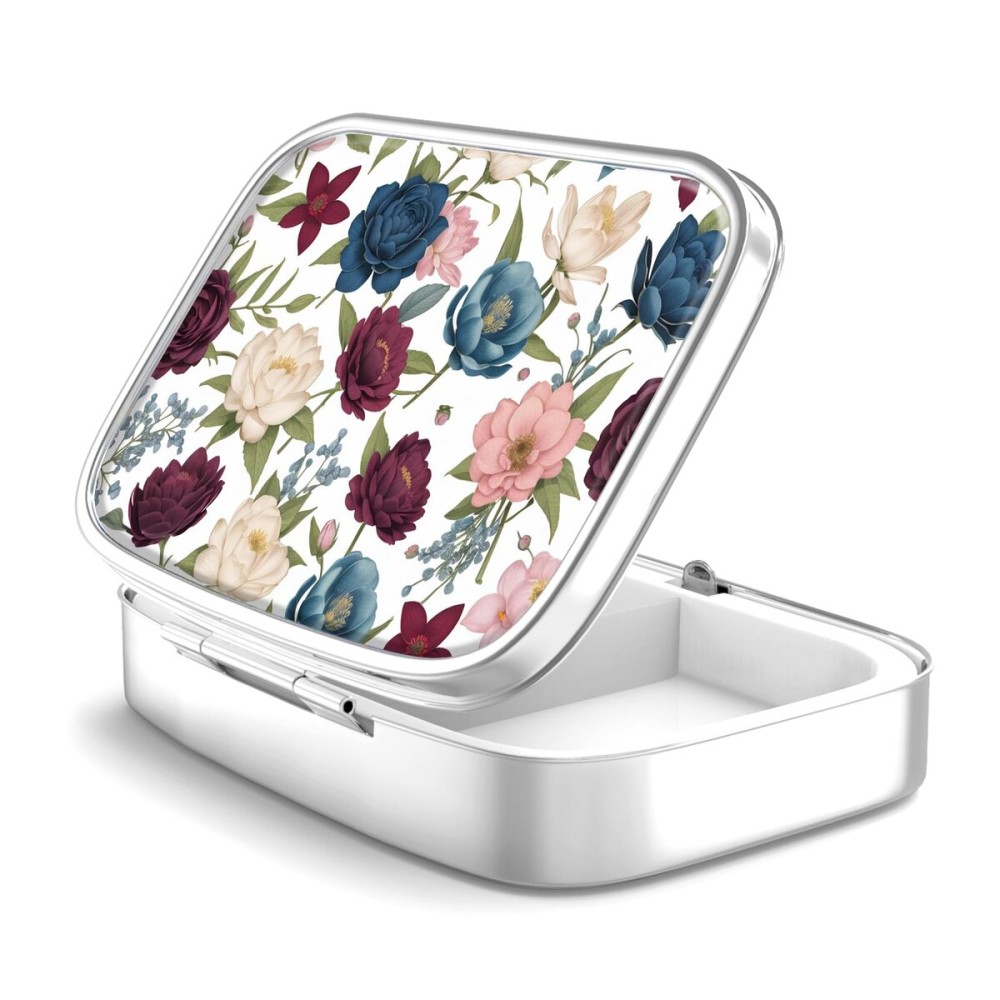 Pill Box 2 Compartment Small Pill Case,Portable for Pocket or Purse Pill Organizer Pill Container Holder to Hold Vitamins, Medication, Fish Oil and Supplements(Garden Flowers)