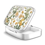 2 Compartment Pill Box, Portable for Pocket or Handbag, Decorative Metal Pill Box, Vitamin Organizer, Unique Gift (1 Piece, 39-Flowers Pinck)