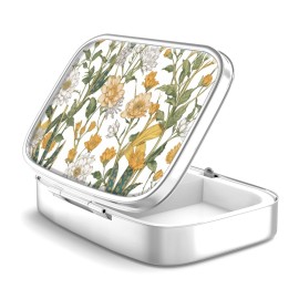 2 Compartment Pill Box, Portable for Pocket or Handbag, Decorative Metal Pill Box, Vitamin Organizer, Unique Gift (1 Piece, 39-Flowers Pinck)