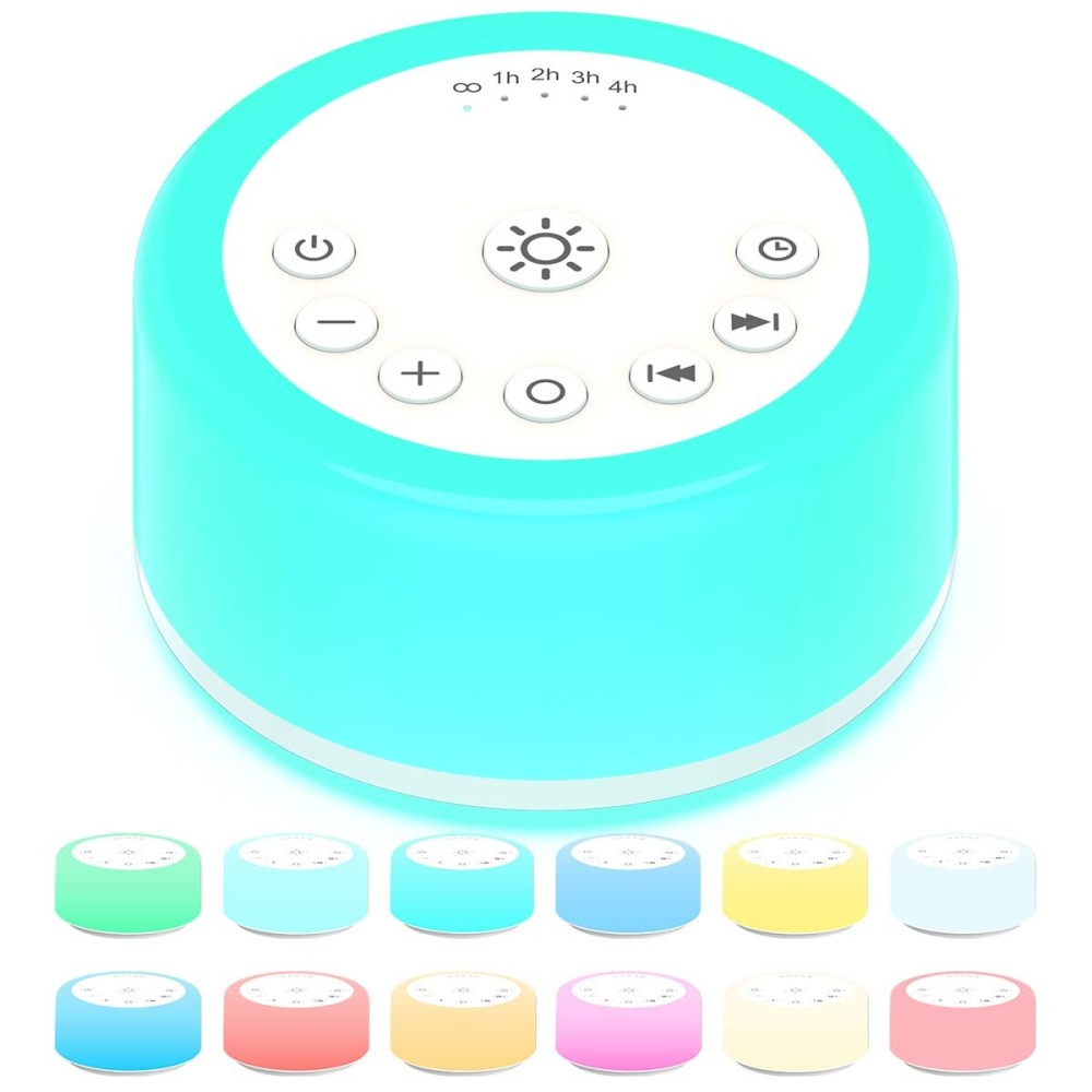 ColourNoise Sound Machine White Noise Machine 12 Colors Night Lights Brown Noise Machine with 30 Soothing Sounds Sleep Sound Machine with 5 Timers Portable for Home Travel and Office(White)