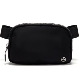 Black Belt Bag with Adjustable Strap, Pander Nylon Mini Fanny Pack for Outdoors Workout Traveling Casual Running Cycling, 1L