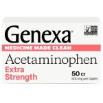 Genexa Clean Acetaminophen 500mg Extra Strength, Dye Free Pain Reliever Fever Reducer, 0% Artificial Additives, Pain Medicine for Adults, Relieves Headache, Backache, Minor Arthritis Pain, 50 Tablets