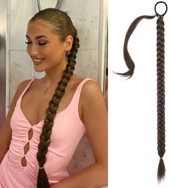 SEIKEA Long Braided Ponytail Extension with Hair Tie Straight Wrap Around Hair Extensions Ponytail Natural Soft Synthetic Hair Piece for Women Daily Wear 34 Inch 150 Gram Dark Chocolate Brown