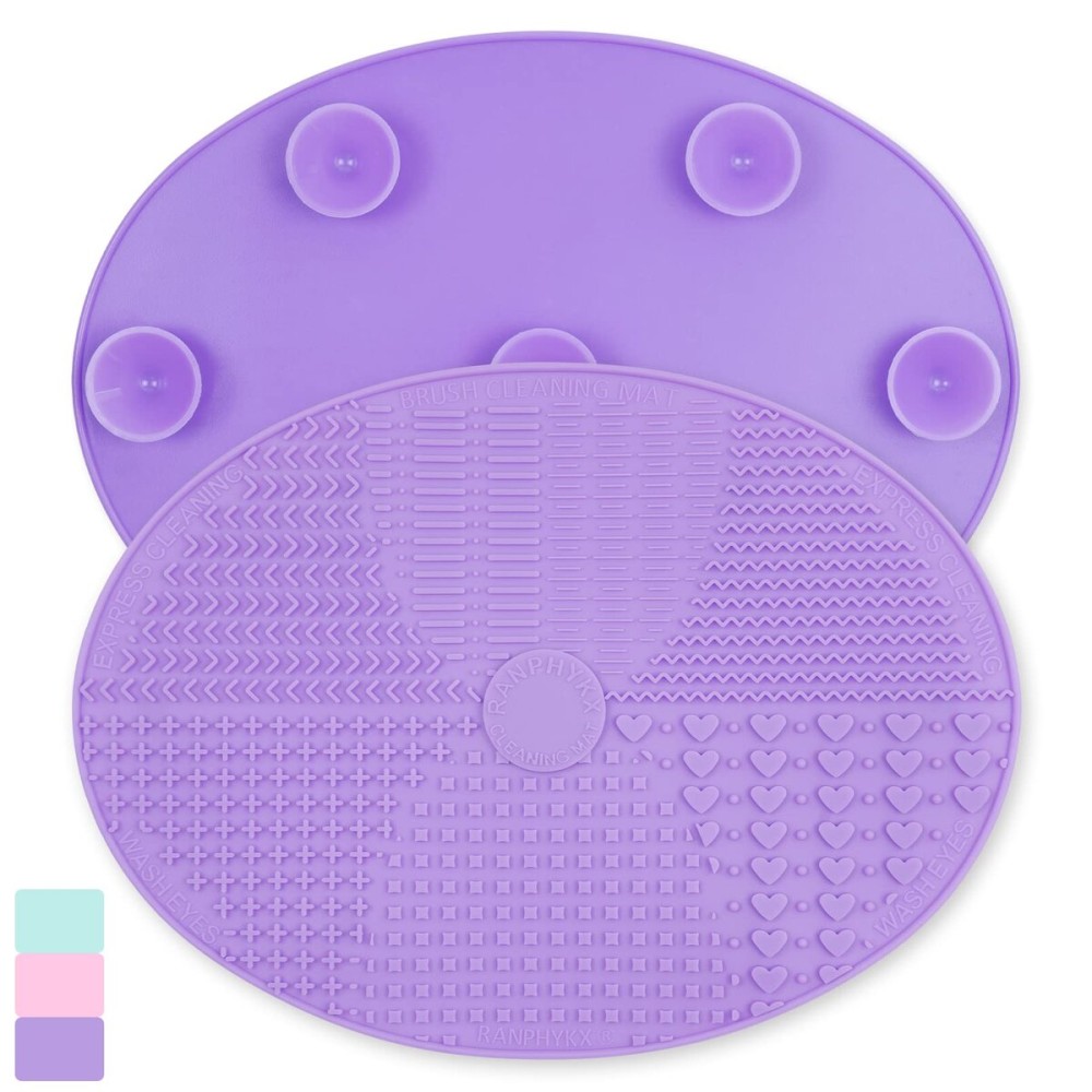 Makeup Brush Cleaner Mat Silicone Brush Cleaning Mat Big Size Make Up Brush Clean Pad with Suction Cup for Makeup Brush Cleaning (Purple)