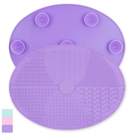 Makeup Brush Cleaner Mat Silicone Brush Cleaning Mat Big Size Make Up Brush Clean Pad with Suction Cup for Makeup Brush Cleaning (Purple)
