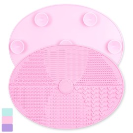 Makeup Brush Cleaner Mat Silicone Brush Cleaning Mat Big Size Make Up Brush Clean Pad with Suction Cup for Makeup Brush Cleaning (Pink)