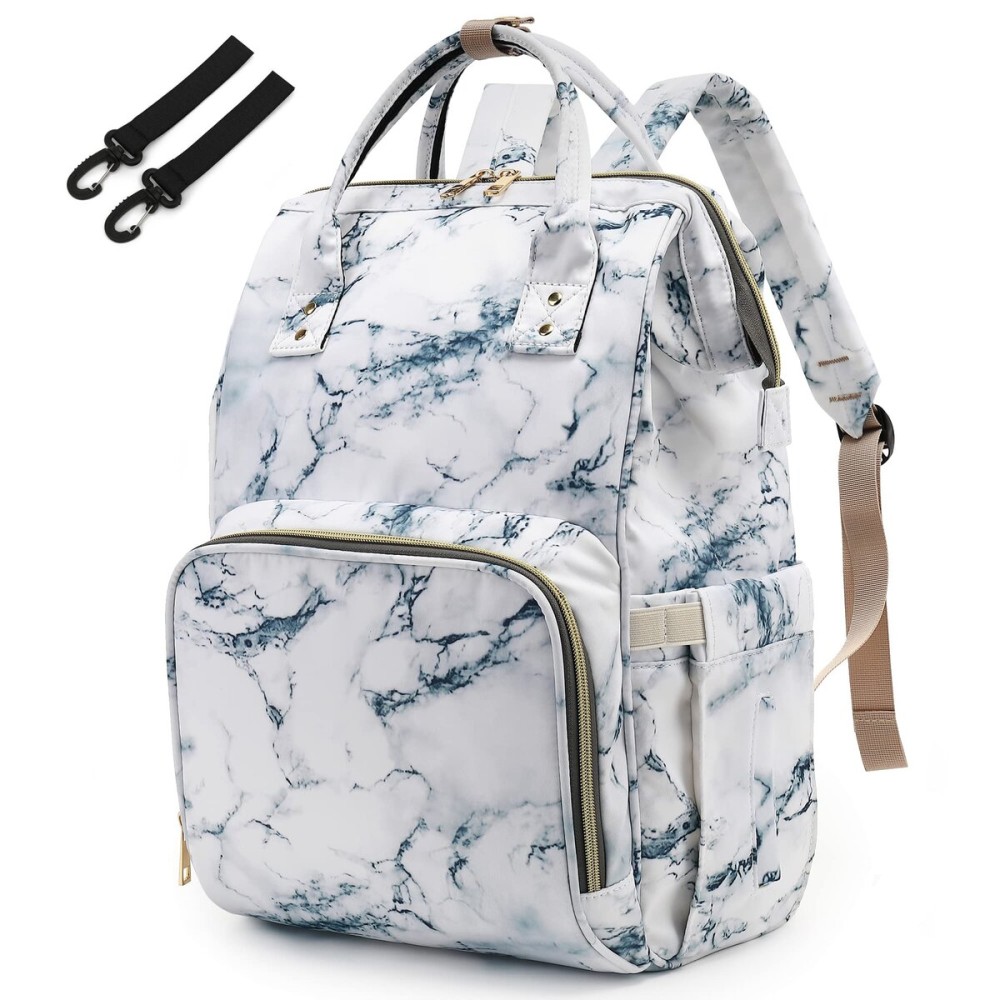 Yusudan Diaper Bag Backpack for Baby Girls, Mom Waterproof Large Nappy Bags for Women (Marble)