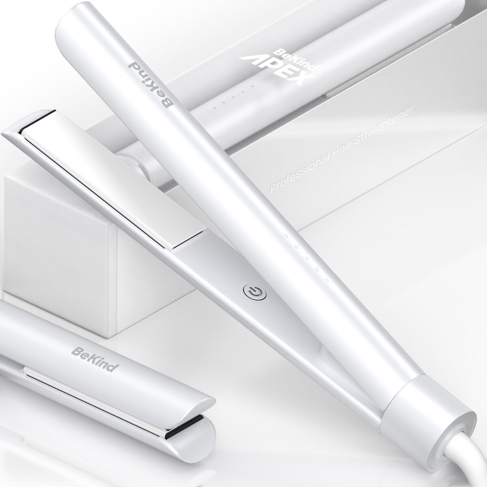 Bekind Apex 2-in-1 Hair Straightener Flat Iron | 1 460F Straightener & Curler for All Hairstyles | UltraSmooth Tech | 15s Fast Heating & Temp Memory | Gift Set for Girls Women (Arctic White)