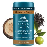 Oars + Alps Deodorant for Men & Women, Aluminum Free Deodorant for Men, Dermatologist Tested, Clean Ingredients, Non Toxic, Vegan, Long Lasting, Odor Protection, Bergamot Grove, 1pk, 2.6oz