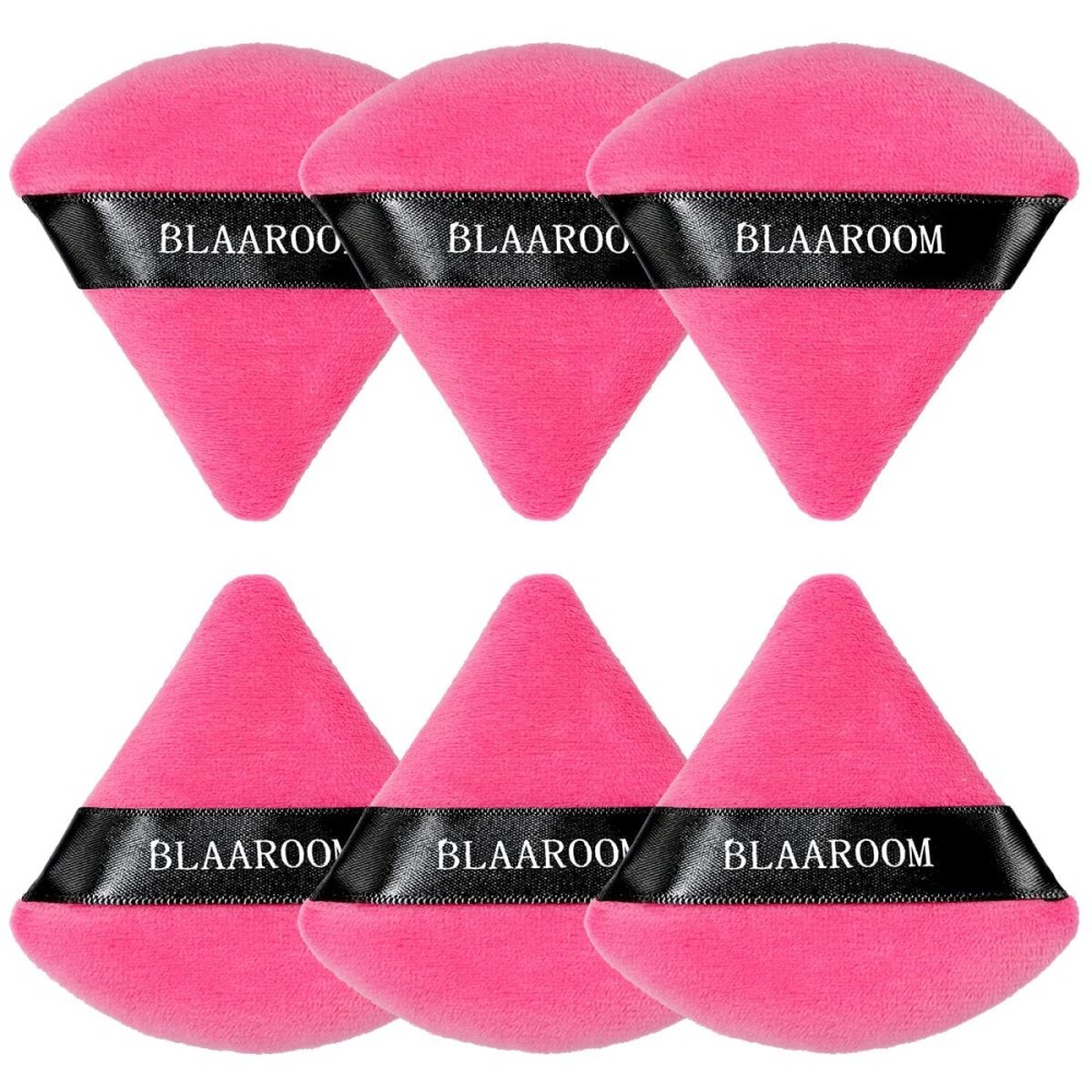 BLAAROOM Powder Puffs for Face Setting Makeup,6 Pcs Soft Velvet Triangle Puff for Contouring, Under Eyes and Corners Delicate Cosmetic Sponge Makeup Tool - Rose Red