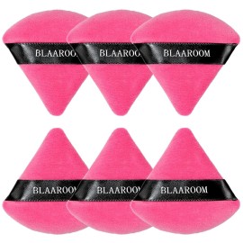 BLAAROOM Powder Puffs for Face Setting Makeup,6 Pcs Soft Velvet Triangle Puff for Contouring, Under Eyes and Corners Delicate Cosmetic Sponge Makeup Tool - Rose Red