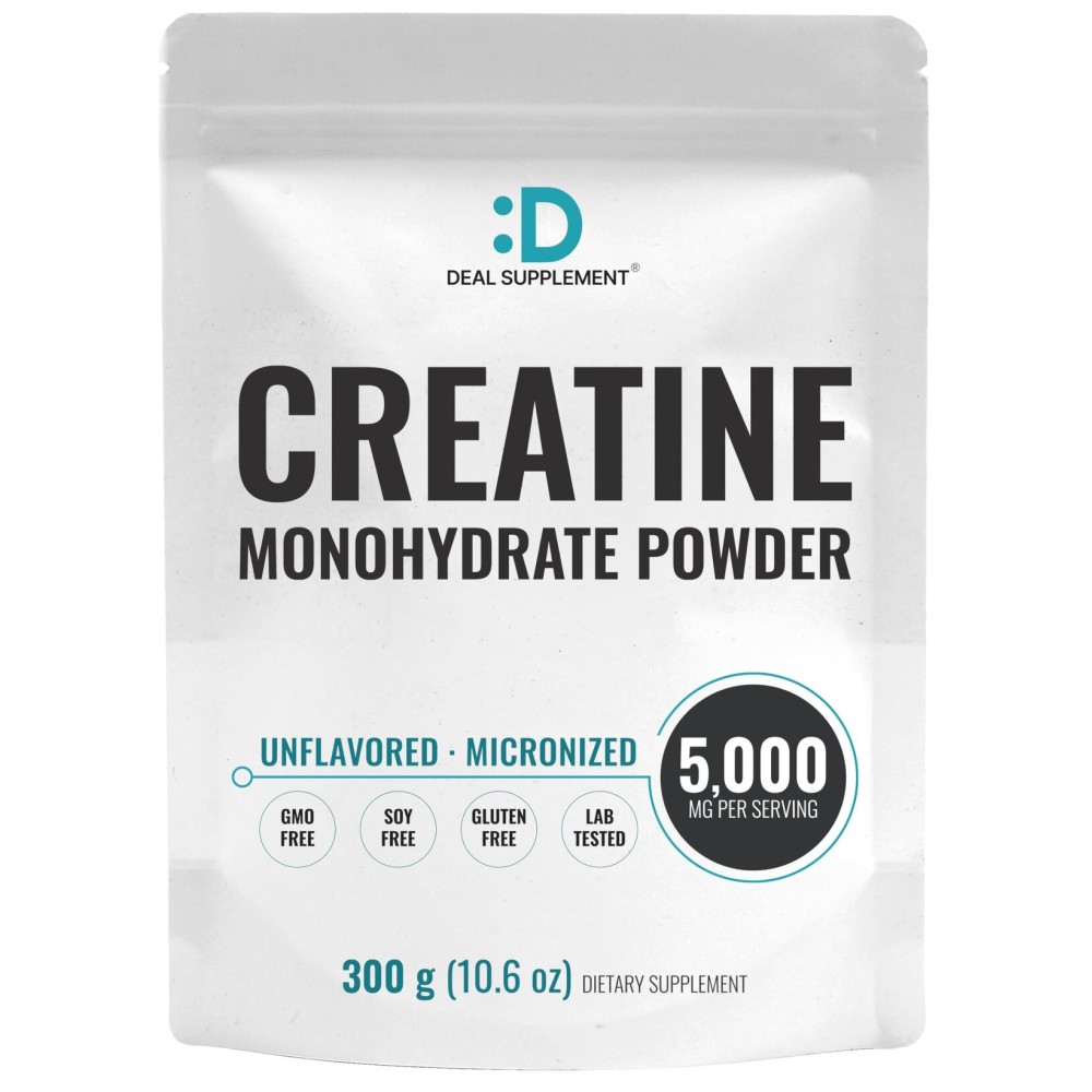 DEAL SUPPLEMENT Instant Creatine Monohydrate Powder, 5g Per Serving - 60 Servings | Micronized, Unflavored, Fast Absorbing Formula | Filler Free, Non-GMO, Keto Friendly, Vegan