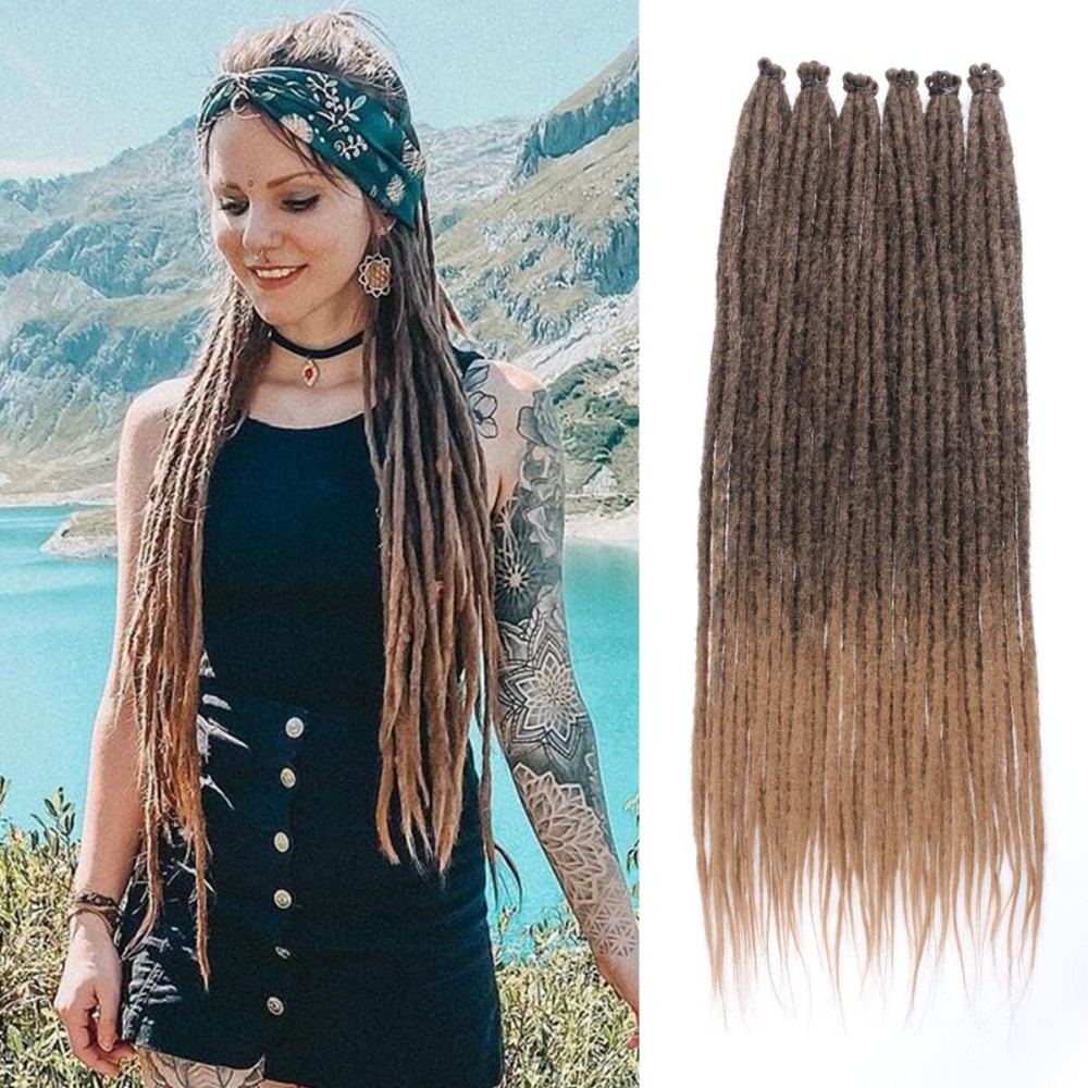 Leeven Thin 24 Inch Dreadlock Extensions 20 Strands Single Ended Ombre Honey Blonde Dreads Reggae Crochet Braiding Hair 0.6 cm Width Soft Synthetic Loc Extensions for Women Men T27