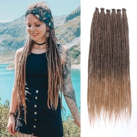 Leeven Thin 24 Inch Dreadlock Extensions 20 Strands Single Ended Ombre Honey Blonde Dreads Reggae Crochet Braiding Hair 0.6 cm Width Soft Synthetic Loc Extensions for Women Men T27