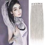 Leeven 20 Strands Thin Dreadlock Extensions 24 Inch Grey Soft Crochet SE Dreads Reggae Style Synthetic Braiding Hair 0.6 cm Width Loc Extensions for Women Men