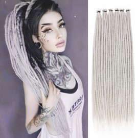 Leeven 20 Strands Thin Dreadlock Extensions 24 Inch Grey Soft Crochet SE Dreads Reggae Style Synthetic Braiding Hair 0.6 cm Width Loc Extensions for Women Men