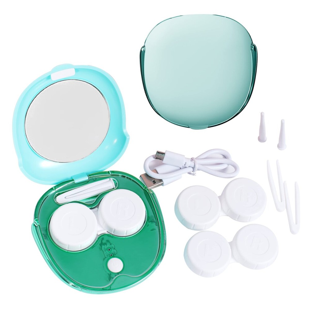 Contact Lens Cleaner Machine, Portable Ultrasonic Cleaning With USB Charger Mirror Tweezers Remover Tool Replaceable Contact Lens Case for Daily Outdoor (green)