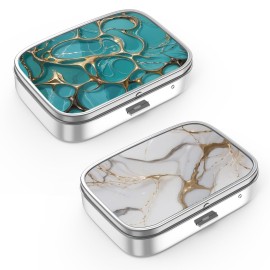 Pill Box 2 Compartment Small Pill Case,Portable for Pocket or Purse Pill Organizer Pill Container Holder to Hold Vitamins, Medication, Fish Oil and Supplements(2PCS)