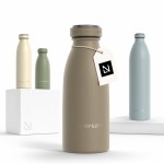 LARS NYSM Stainless Steel Insulated Water Bottle 12oz 17oz 25oz 34oz 51oz | Insulated Thermo Flask for Hot and Cold Beverages | Leakproof Drinking Bottle (Taupe Brown, 11.9oz)