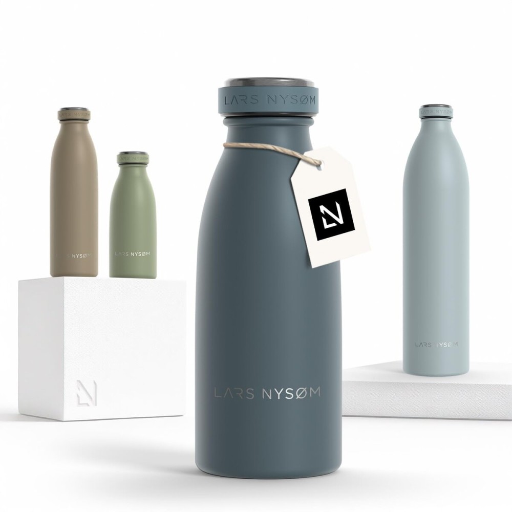 LARS NYSM Stainless Steel Insulated Water Bottle 12oz 17oz 25oz 34oz 51oz | Insulated Thermo Flask for Hot and Cold Beverages | Leakproof Drinking Bottle (Stone Blue, 11.9oz)