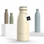 LARS NYSM Stainless Steel Insulated Water Bottle 12oz 17oz 25oz 34oz 51oz | Insulated Thermo Flask for Hot and Cold Beverages | Leakproof Drinking Bottle (Almond Beige, 11.9oz)