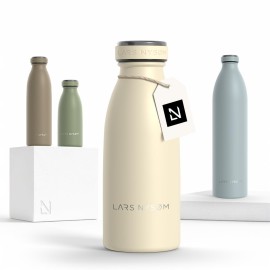 LARS NYSM Stainless Steel Insulated Water Bottle 12oz 17oz 25oz 34oz 51oz | Insulated Thermo Flask for Hot and Cold Beverages | Leakproof Drinking Bottle (Almond Beige, 11.9oz)