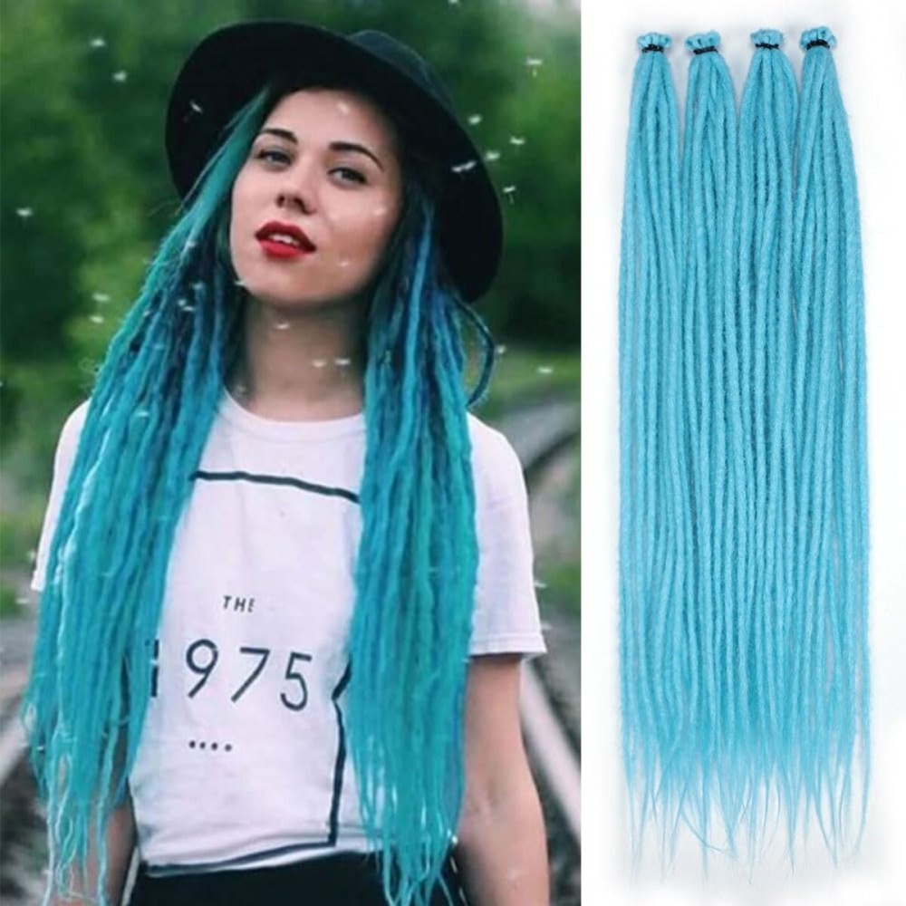 Kraler Mint Green Dreadlock Extensions, 22 Synthetic Crochet Dreads Extensions 100% Handmade Single Ended Dreads Thin 0.6cm Width Reggae Style Dreadlock for Girls(10 Strands)