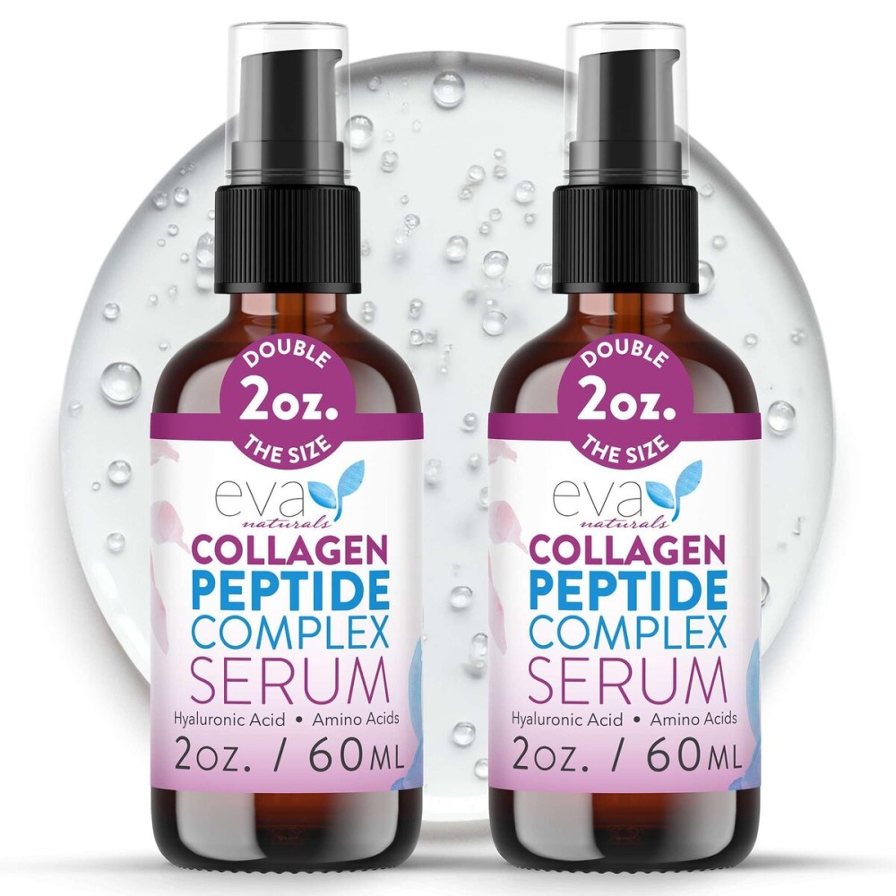 Collagen Peptide Serum for Face - Anti Aging Facial Treatment with Peptides & Hyaluronic Acid - Gentle for Sensitive Skin, Microneedling Pen, Derma Roller, Skin Firming & Hydrating (2 Oz) (2 Pack)