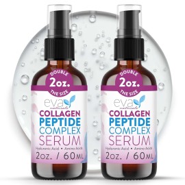 Collagen Peptide Serum for Face - Anti Aging Facial Treatment with Peptides & Hyaluronic Acid - Gentle for Sensitive Skin, Microneedling Pen, Derma Roller, Skin Firming & Hydrating (2 Oz) (2 Pack)