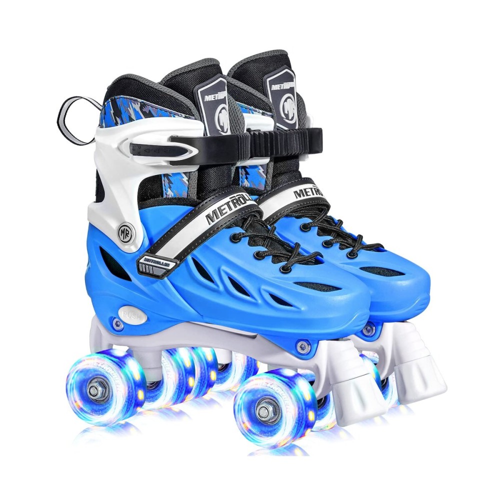 METROLLER Roller Skates for Girls Ages 5-8 8-12 and Boys Teens, Adjustable 4 Sizes for Kids Toddler Rollerskates with Light up Wheels, for Women (Blue, Medium-Big Kid (1-4 US))