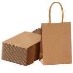 SUNCOLOR 25 Pieces 6 Mini Goodie Bags Brown Small Gift Bags with Handle for Party Favor Bags (Brown)