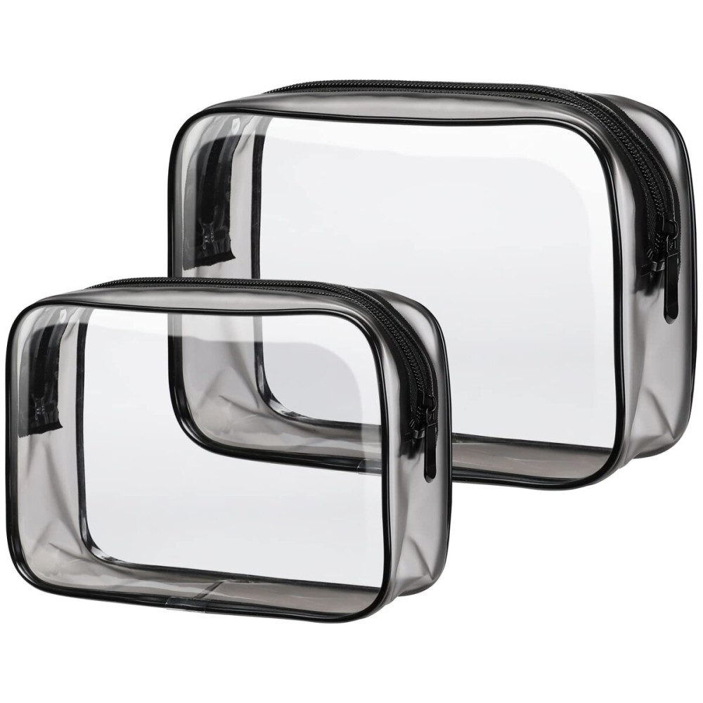 PACKISM TSA Approved Toiletry Bags - 2 Pack Clear Toiletry Bags Clear Travels Bags for toiletries, Cosmetic Bags with Zipper Carry on Toiletry Bag Airport Airline Compliant Bag, Black