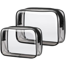 PACKISM TSA Approved Toiletry Bags - 2 Pack Clear Toiletry Bags Clear Travels Bags for toiletries, Cosmetic Bags with Zipper Carry on Toiletry Bag Airport Airline Compliant Bag, Black