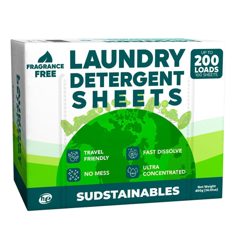 Sudstainables Laundry Detergent Sheets 200 Loads - Dissolvable Laundry Sheet for Washing Machines, Compact Alternative to Liquid & Powder Detergent, Travel-Friendly Soap | Fragrance Free