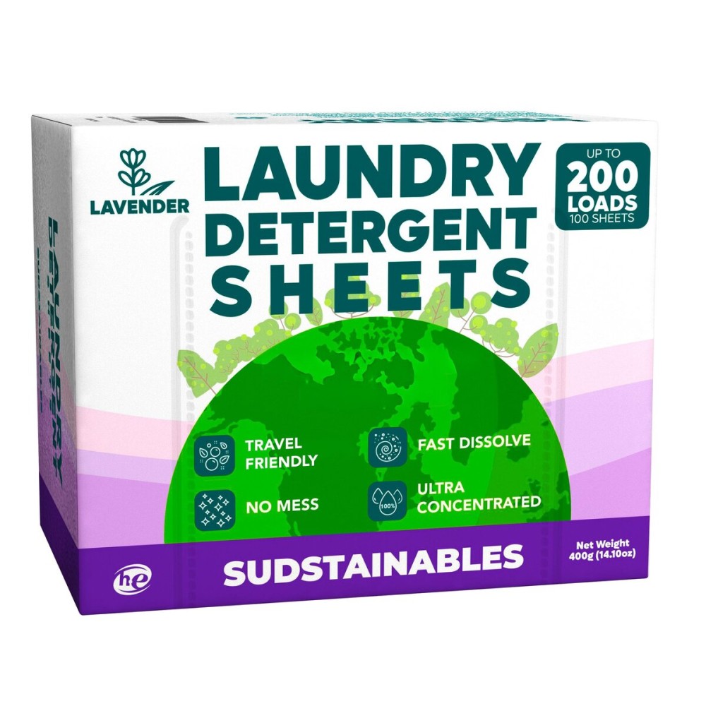 Sudstainables Laundry Detergent Sheets 200 Loads - Dissolvable Laundry Sheet for Washing Machines, Compact Alternative to Liquid & Powder Detergent, Travel-Friendly Soap | Lavender