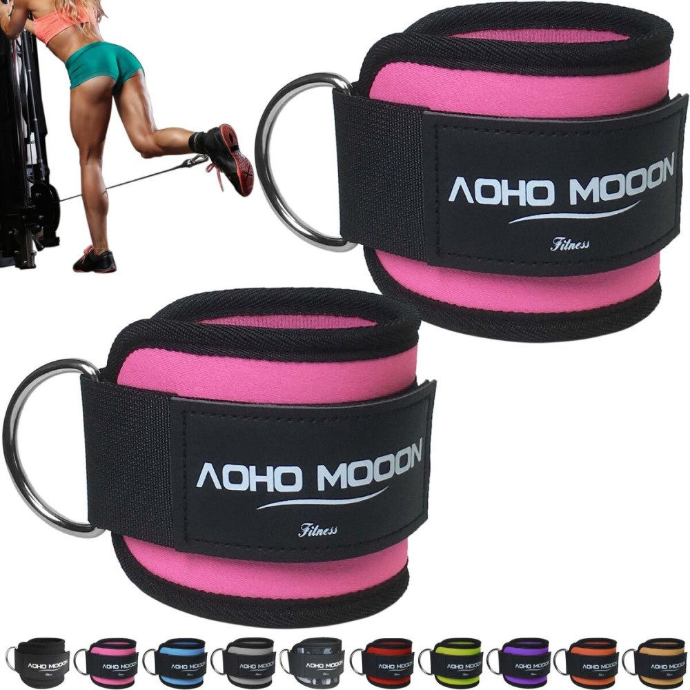 AOHO MOOON Comfortable Adjustable Ankle Straps for Cable Machines Women, Gym Workout Leg Straps, Ankle Cuffs for Glute Workouts, Foot Straps for Kickback, One Size Fit All with D Ring