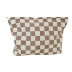 SxoSyo Cosmetic Bags for Women Makeup Bag Large Capacity Purse Travel Toiletry Zipper Storage Pouch Make up Brushes Organizer for Gifts (Chessboard, Beige)