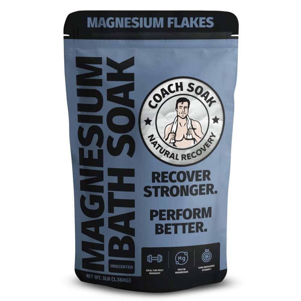 Coach Soak Recovery Bath Soak - Alternative to Epsom Salt Bath Soak - Fast-Absorbing Pure Magnesium Flakes & Dead Sea Salt with 21 Minerals, Bath Salts & Essential Oils - 3 lb, Unscented
