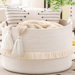 KAKAMAY Large Blanket Basket (20x13),Woven Baskets for storage Baby Laundry Hamper, Cotton Rope Blanket Basket for Living Room, Laundry, Nursery, Pillows, Baby Toy chest (White)