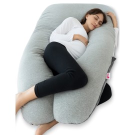 Meiz Pregnancy Pillows Cooling, Pregnancy Pillow U Shaped, Full Body Pillow and Maternity Pillow for Support Neck/Back/Legs with Pregnancy Pillow Cooling Jersey Cover & Velvet Cover, Grey