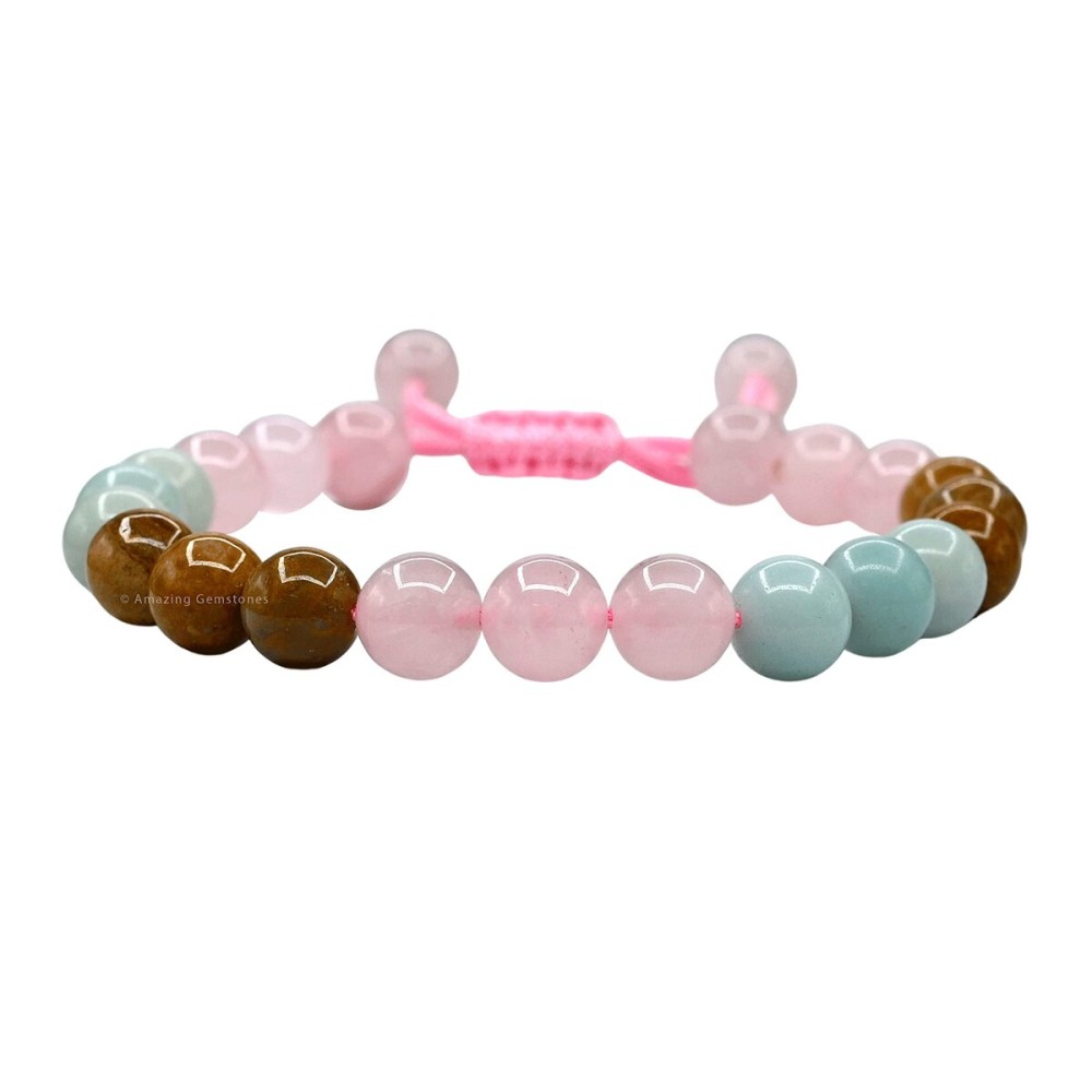 Amazing Gemstone Trauma Manifestation PTSD Bracelet - Rose Quartz Amazonite Yellow Jasper Bracelet Set for Men Women Healing Calming Anxiety Stress Relief Item Gifts(Adjustable)