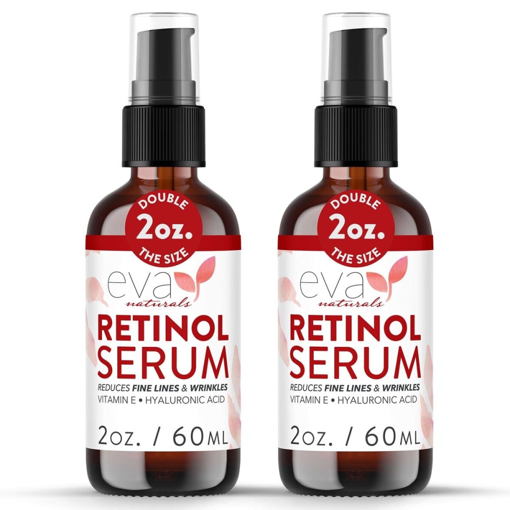 Retinol Serum by Eva Naturals - 2.5% Retinol Serum for Face with Hyaluronic Acid, Vitamin E & Organic Aloe - Retinol Face Serum that Reduce Wrinkles, Fine Lines & Dark Spots - Anti Aging Serum, 2 Pack