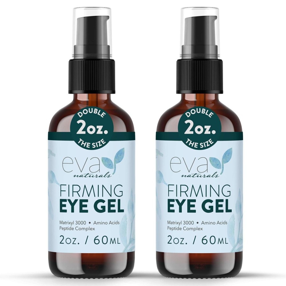 Eva Naturals Eye Gel for Dark Circles, Bags & Puffiness - Anti-Aging Serum with Peptides, Hyaluronic Acid & Botanicals - Firming Under Eye Treatment for Wrinkles, Fine Lines & Tired Skin - 2 oz 2 Pack